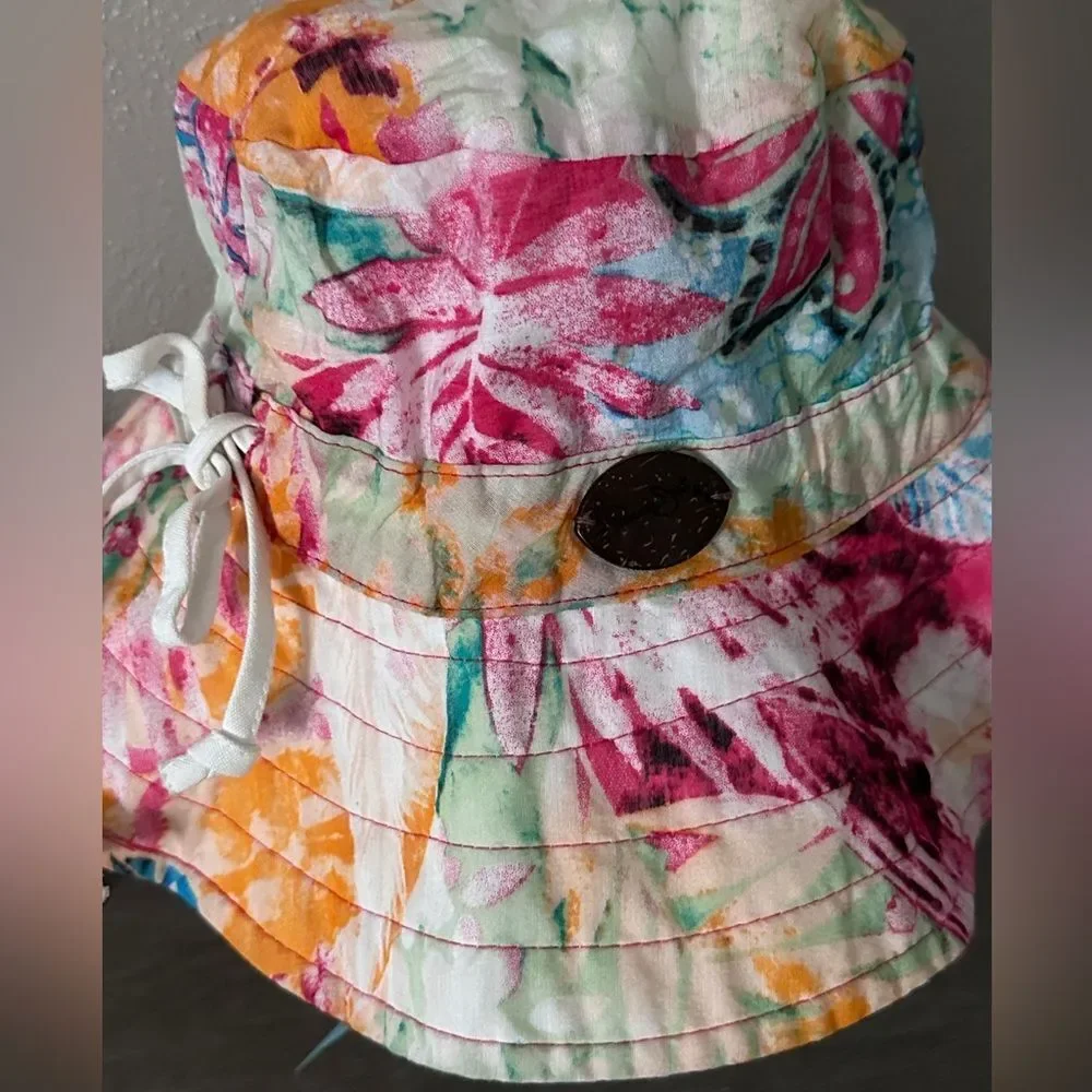 PANAMA JACK Sun Bucket Hat Floral Tropical Colorful Pink Orange White one size